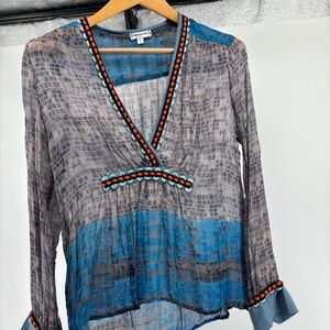 Anthropologie Conditions Apply Brand Sheer Gray and Blue Blouse size small